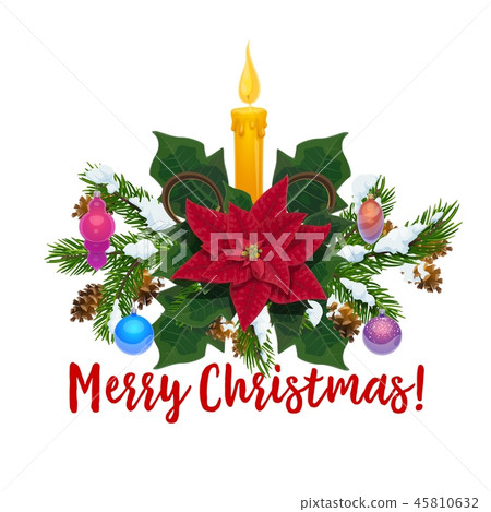 Christmas greeting, fir branches and poinsettia 45810632