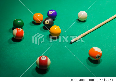 Billiard balls on pool green table Billiard balls on pool green table 45810764