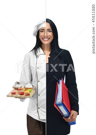 Woman in two occupations of confectioner and businesswoman. 45811880