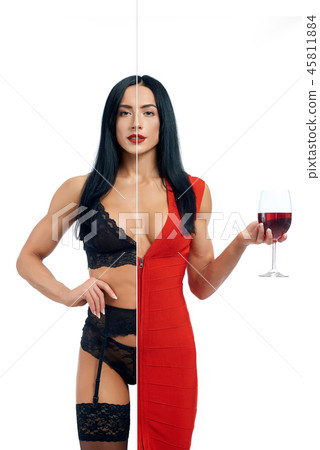 Hot girl in two occupations of escort and model. 45811884