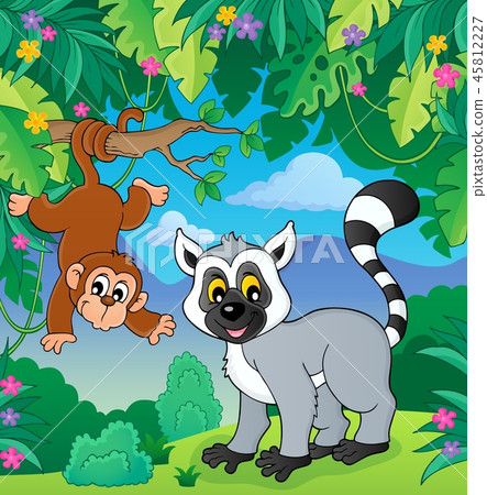Lemur and monkey in jungle image 1 Lemur and monkey in jungle image 1 45812227