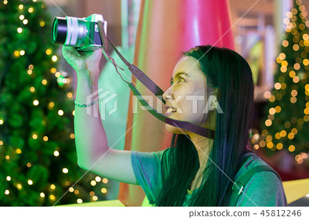 Young Asia woman in celebration Christmas Holiday Young Asia woman in celebration Christmas Holiday 45812246