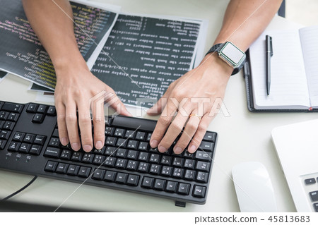 Asian team Outsource Developer Looking Screen Programming Code W Asian team Outsource Developer Looking Screen Programming Code W 45813683