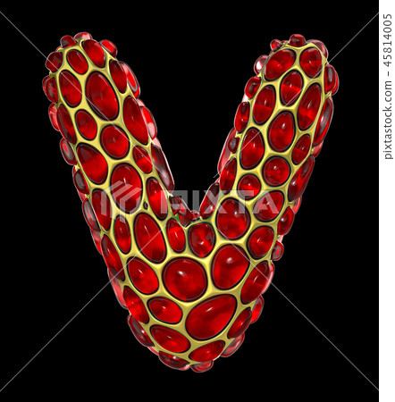 Golden shining metallic 3D with red glass symbol capital letter V - uppercase isolated on black Golden shining metallic 3D with red glass symbol capital letter V - uppercase isolated on black 45814005