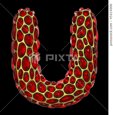 Golden shining metallic 3D with red glass symbol capital letter U - uppercase isolated on black Golden shining metallic 3D with red glass symbol capital letter U - uppercase isolated on black 45814006