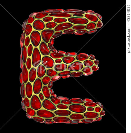 Golden shining metallic 3D with red glass symbol capital letter E - uppercase isolated on black 45814055