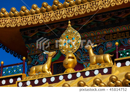Buddhist Wheel of the Law on monastery, India 45814752
