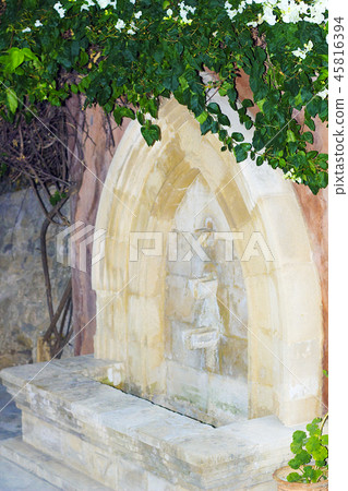 Old drinking fountain wreathed bush Bougainvillea 45816394