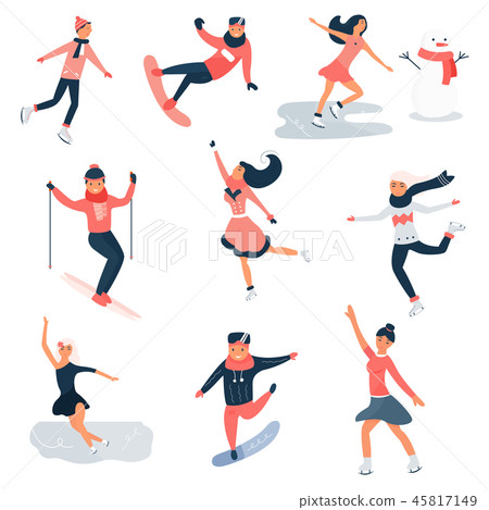 Big set of young people doing winter sports 45817149