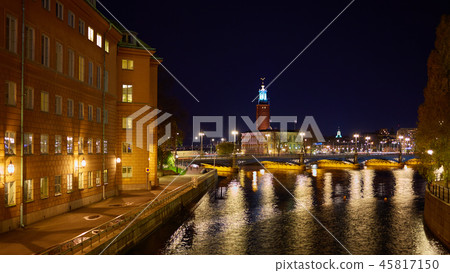 The Stockholm City Hall Sweden at Night. 45817150