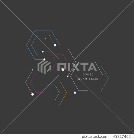 Pieces contours of hexagons on dark background. Technological drawing in minimal style Pieces contours of hexagons on dark background. Technological drawing in minimal style 45817463