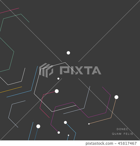 Pieces contours of hexagons on dark background. Technological drawing in minimal style Pieces contours of hexagons on dark background. Technological drawing in minimal style 45817467
