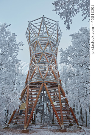 Tall wood tower in the winter forest Tall wood tower in the winter forest 45818302
