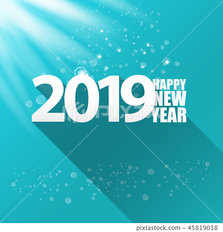 2019 Happy new year creative design background or greeting card. 2019 new year numbers on azure 45819018