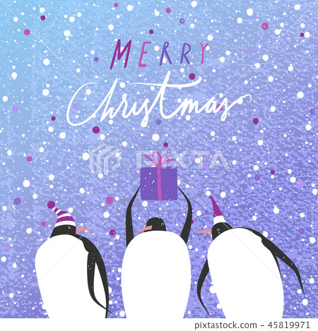 Merry Christmas greeting card with penguins 45819971