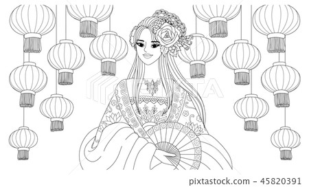 Asian girl wearing Chinese traditional dress 45820391
