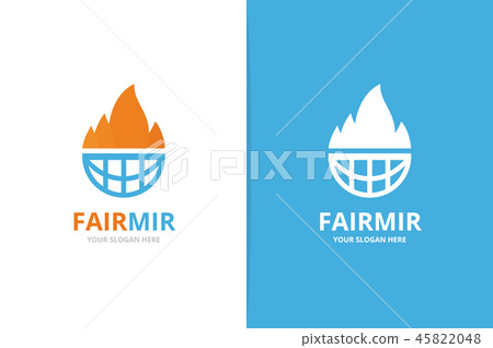 Vector fire and planet logo combination. Flame and world symbol or icon. Unique torch and globe 45822048