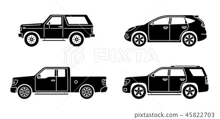Set of cars. Offroad suv, pickup. Side view. 45822703
