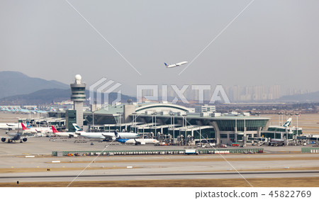Airplane, control tower, Incheon International Airport, Youngjong Island, Incheon 45822769
