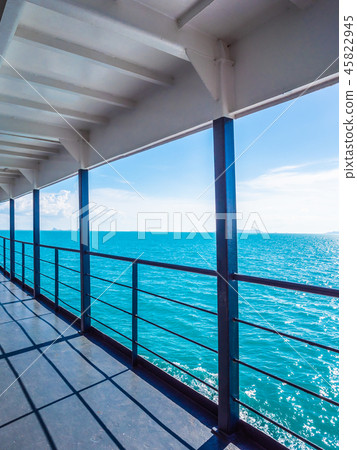 Balcony of cruise or boat with beautiful sea ocean view on blue sky 45822945