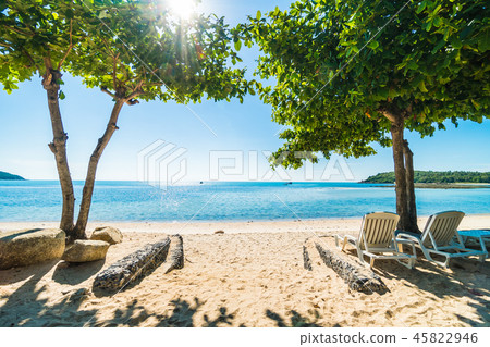 Beautiful tropical beach and sea with chair on blue sky 45822946