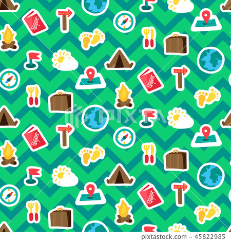 Camp, tourism and travel seamless pattern - Stock Illustration ...