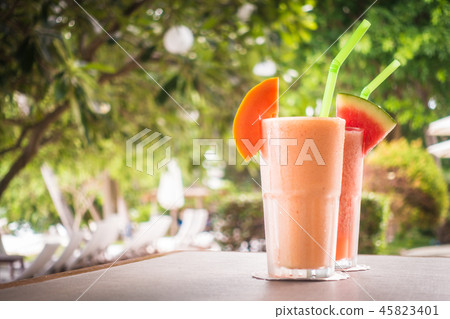 Watermon fruit and papaya juice smoothies in glass Watermon fruit and papaya juice smoothies in glass 45823401