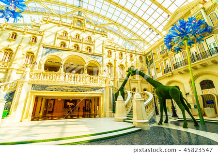 China, Macau - September 9 2018 - Beautiful luxury interior of mgm hotel resort and casino in macau city China, Macau - September 9 2018 - Beautiful luxury interior of mgm hotel resort and casino in macau city 45823547