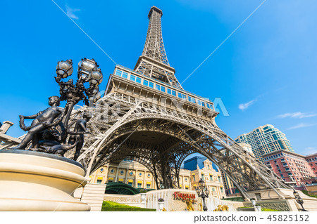 China, Macau - September 10 2018 - Beautiful eiffel tower landmark of parisian hotel and resort in macau city China, Macau - September 10 2018 - Beautiful eiffel tower landmark of parisian hotel and resort in macau city 45825152