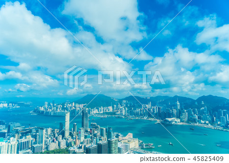 Beautiful architecture building exterior cityscape of hong kong city skyline Beautiful architecture building exterior cityscape of hong kong city skyline 45825409
