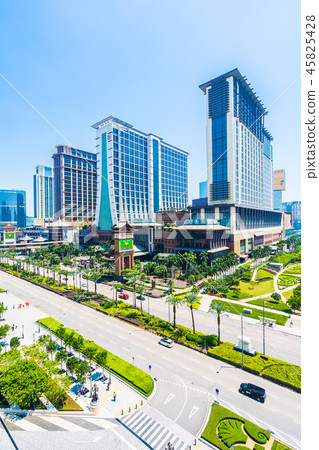 China, Macau - September 11 2018 - Beautiful luxury exterior architecture building of hotel resort in macau city skyline China, Macau - September 11 2018 - Beautiful luxury exterior architecture building of hotel resort in macau city skyline 45825428