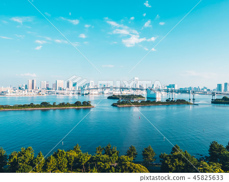 Beautiful cityscape with architecture building and rainbow bridge in tokyo city Beautiful cityscape with architecture building and rainbow bridge in tokyo city 45825633