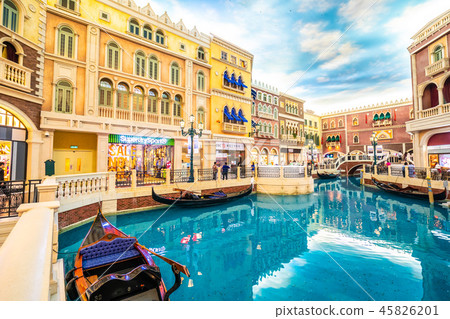 China, Macau - September 8 2018 - Beautiful luxury venetian hotel resort and casio with shopping mall in macau city 45826201