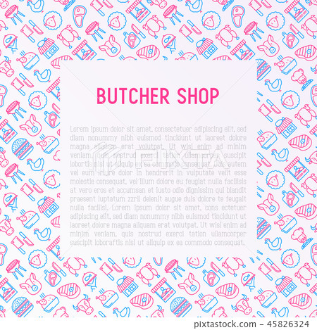 Butcher shop concept with thin line icons - Stock Illustration ...