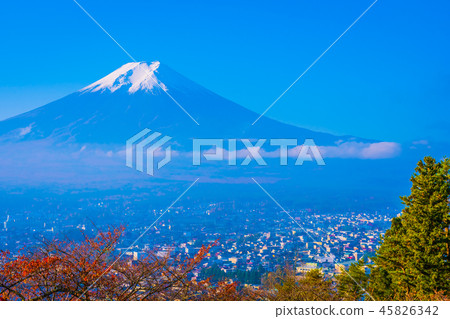 Beautiful landscape of mountain fuji around maple leaf tree in autumn season 45826342