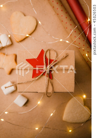 Christmas background with hand crafted gift 45826503