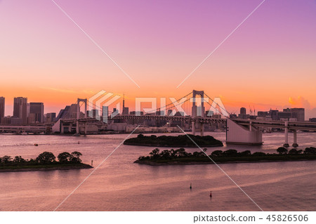 Beautiful architecture building cityscape of tokyo city with rainbow bridge 45826506