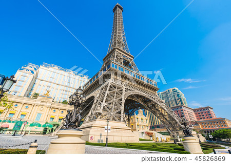 China, Macau - September 10 2018 - Beautiful eiffel tower landmark of parisian hotel and resort in macau city 45826869
