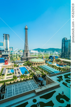 China, Macau - September 10 2018 - Beautiful eiffel tower landmark of parisian hotel and resort in macau city China, Macau - September 10 2018 - Beautiful eiffel tower landmark of parisian hotel and resort in macau city 45826919