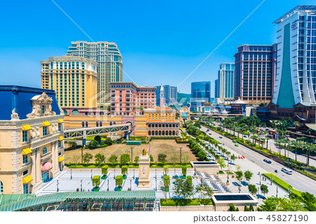 China, Macau - September 11 2018 - Beautiful luxury exterior architecture building of hotel resort in macau city skyline 45827190