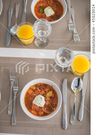 Borscht, Red Soup Made of Beetroot and Vegetables Borscht, Red Soup Made of Beetroot and Vegetables 45828014