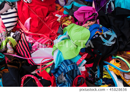 Street market display of women bikini swimsuits. Street market display of women bikini swimsuits. 45828636