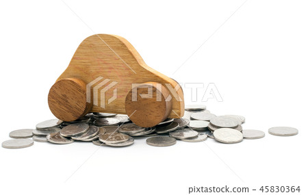 car and coins on white background 45830364