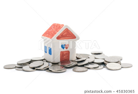 house and coins on white background 45830365