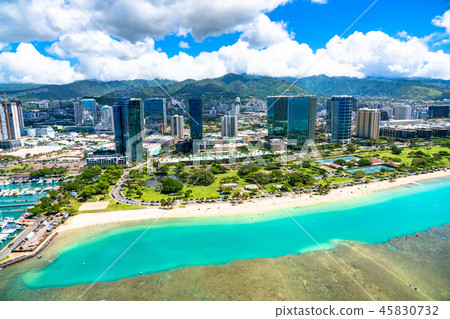 "Hawaii" Honolulu, Ala Moana, Oahu "Aerial Photography" 45830732
