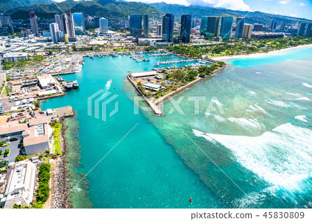 "Hawaii" Honolulu, Ala Moana, Oahu "Aerial Photography" 45830809