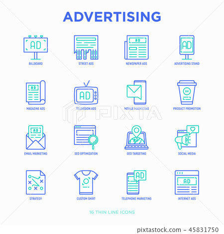 Advertising thin line icons set - Stock Illustration [45831750] - PIXTA