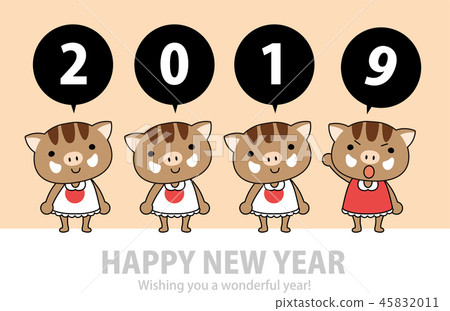 New Year's card boar 2019 cute simple 45832011