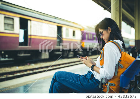 traveler at train station traveler at train station 45832672