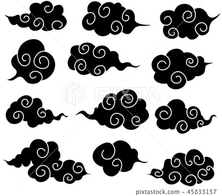 Clouds Japanese style material for new year's cards black 45833157